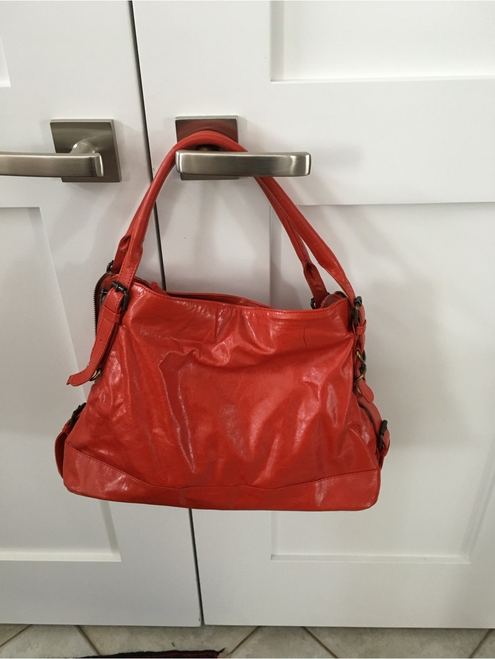 latico orange-red Leather Shoulder Bag with Double Handles